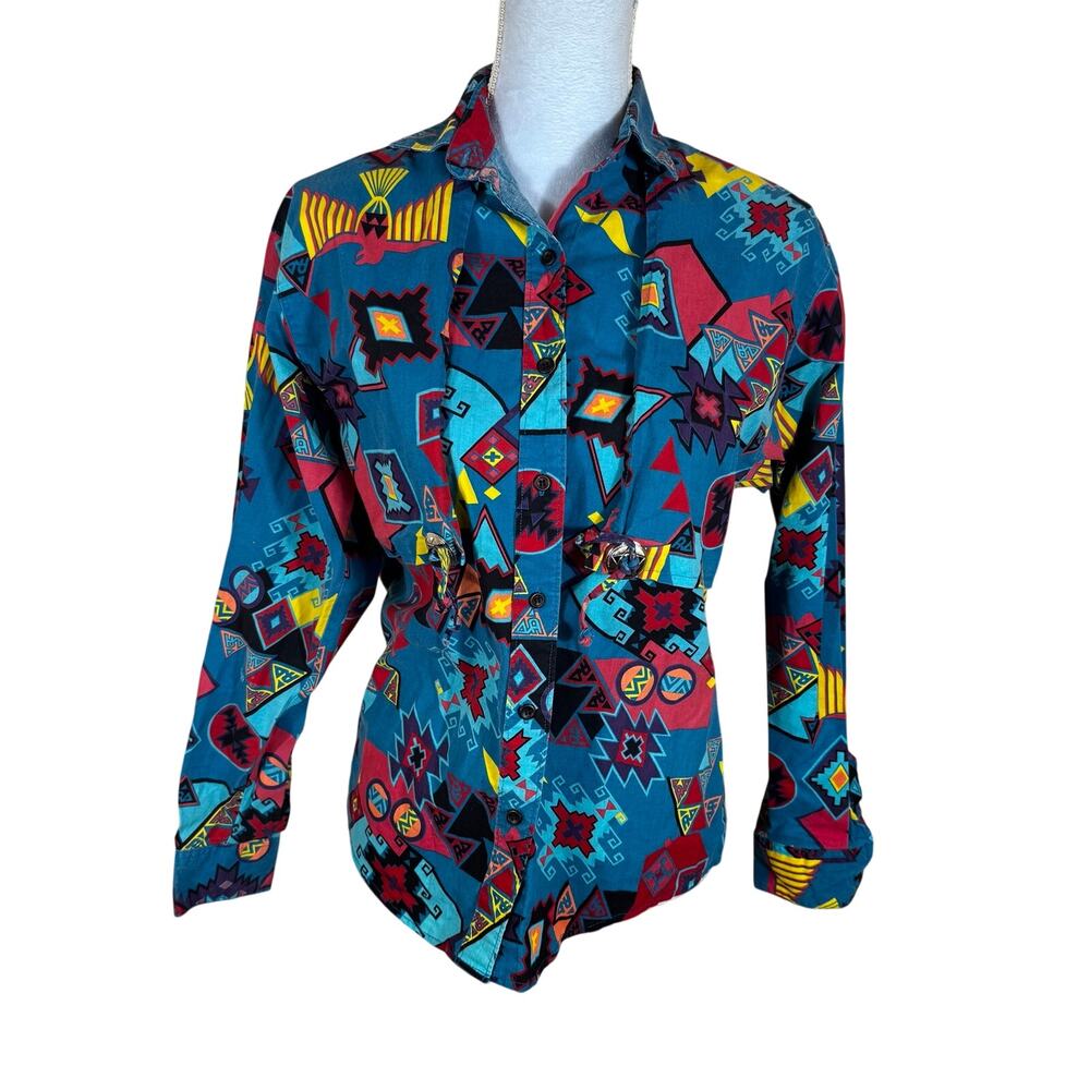 Vintage 90s Frontier Series Southwestern Shirt – Teal Multicolor Cotton